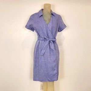 346 brooks brothers blue linen wrap dress